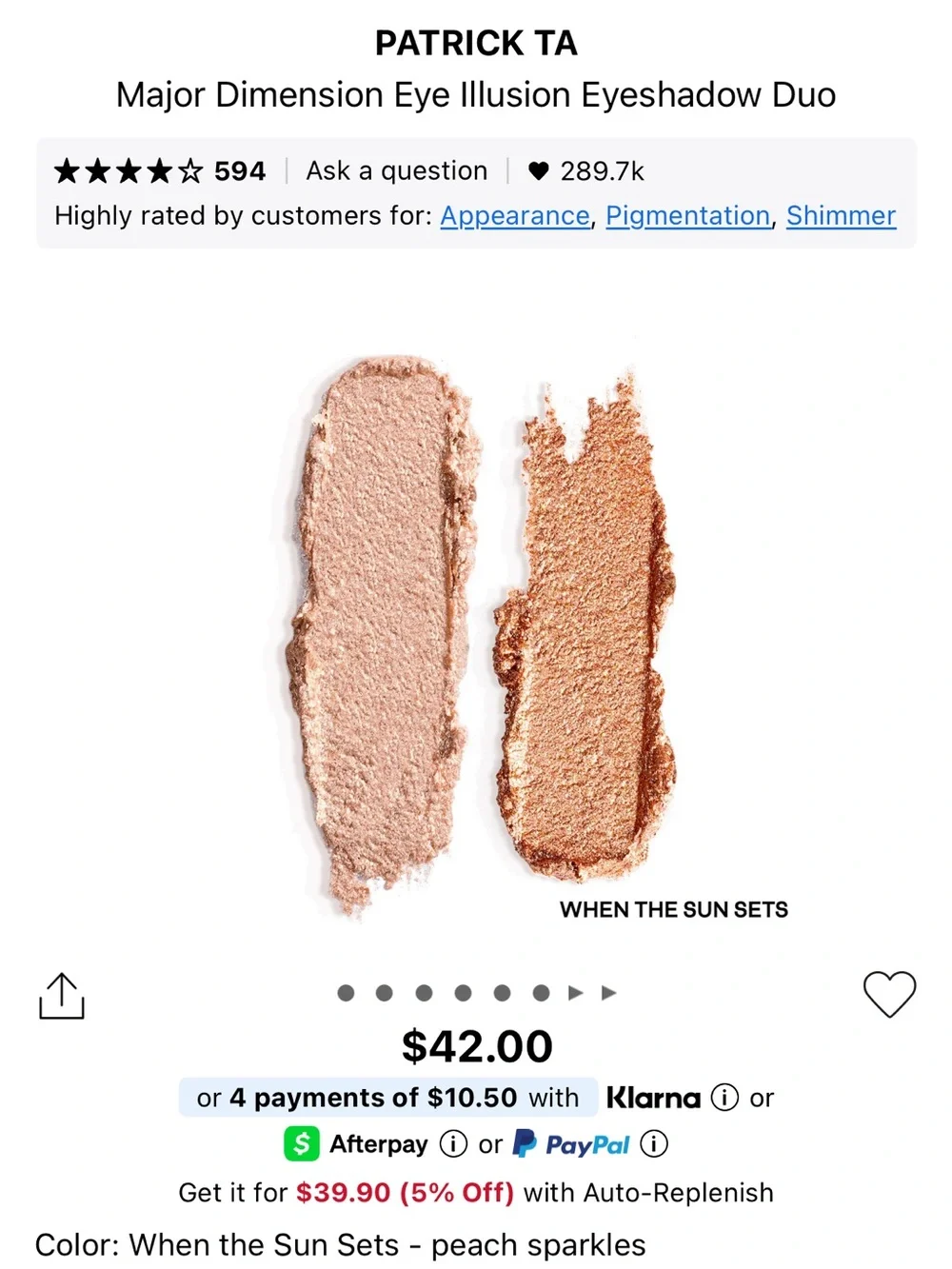 NWT PATRICK TA Major Dimension Eye Illusion Eyeshadow Duo - When the Sun Sets